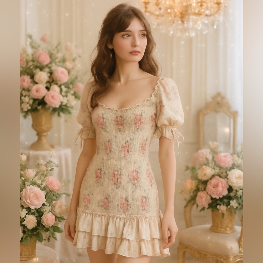 Floral Smocked Dress with Ruffle Hem
